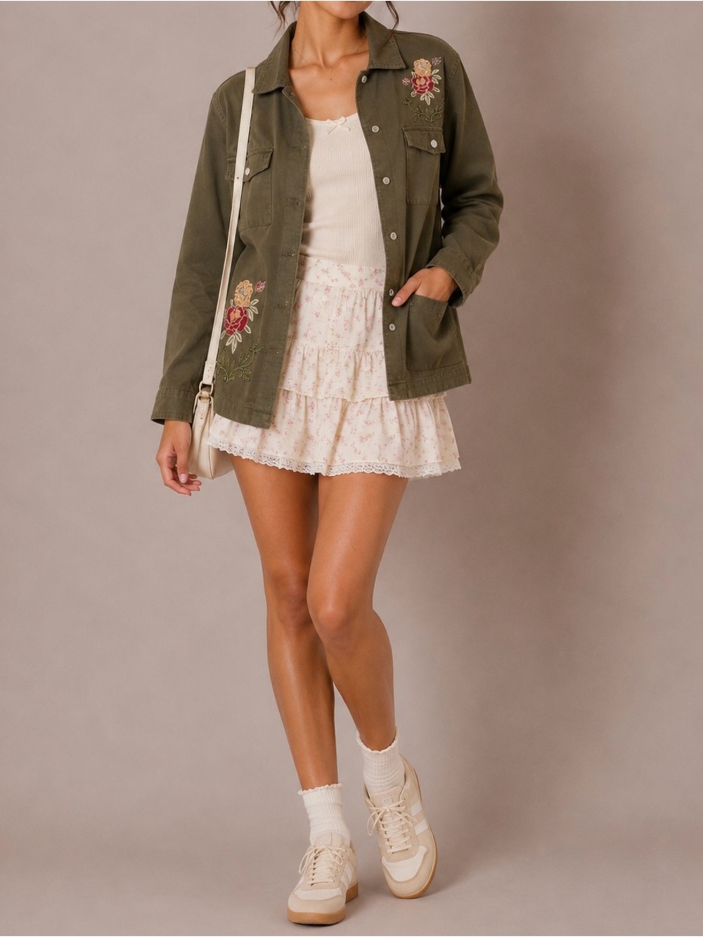 Blue Rain Olive Embroidered Utility Jacket